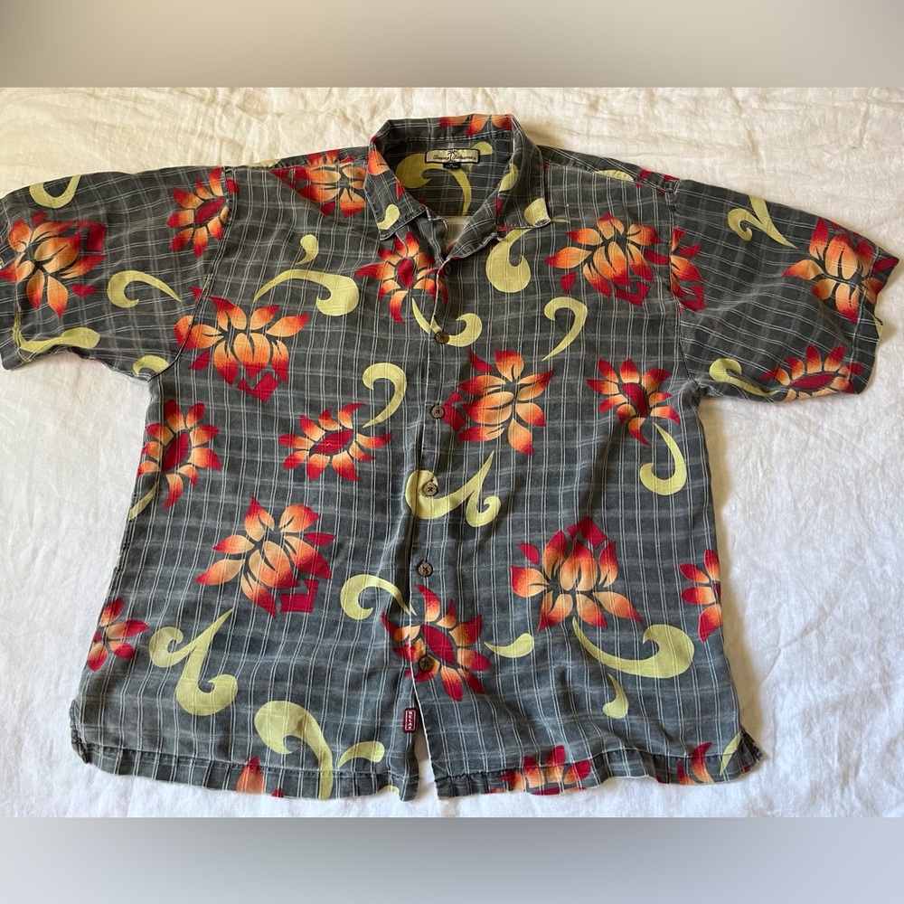 Tommy Bahama Men’s Hawaiian Floral Short Sleeve Shirt 100% Silk Size XL